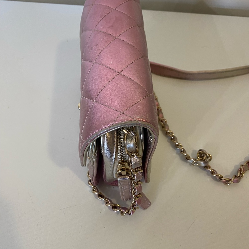 CHANEL ROSE GOLD METALLIC LAMBSKIN MINI SQUARE WITH GOLD HARDWARE Handbag - Picture 10 of 16